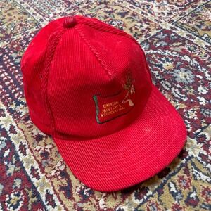 VTG 80s 90s Red Corduroy Oregon Hunters Association Deer Embroidered Trucker Cap